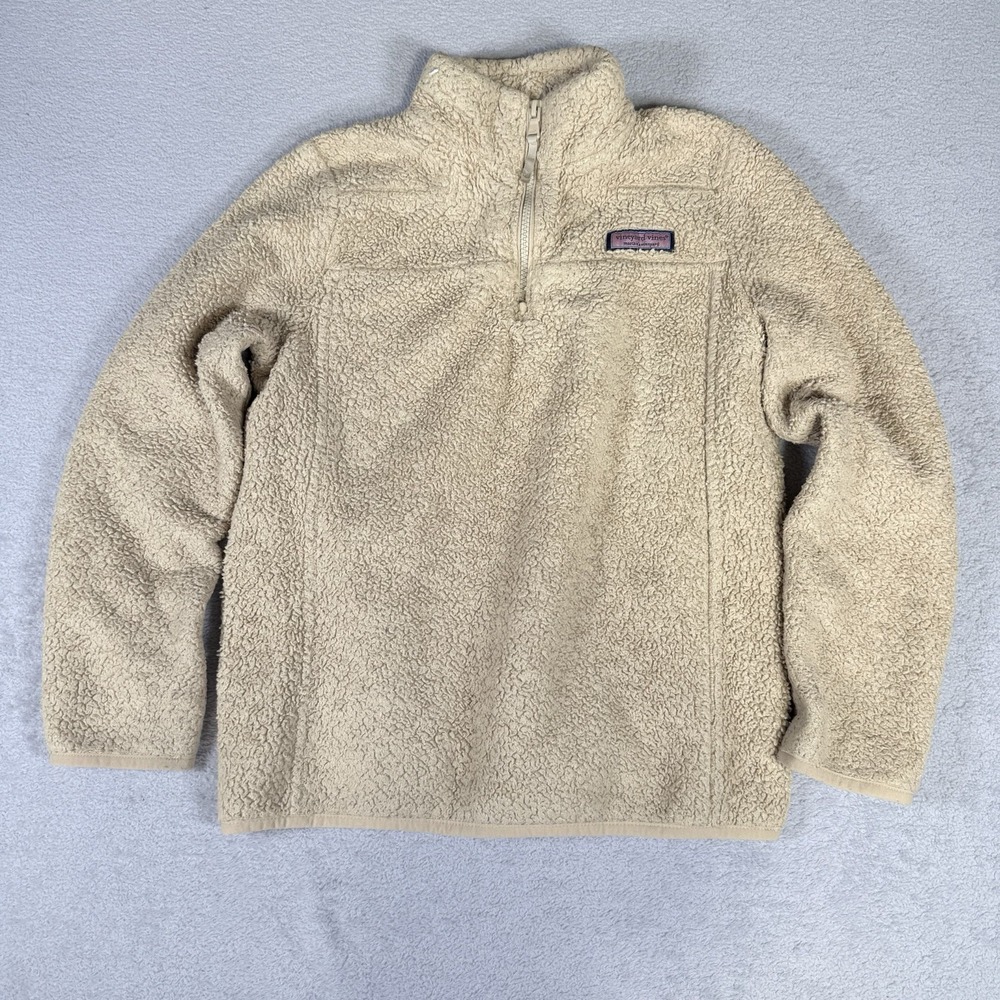 Vineyard Vines Quarter 1/4 Zip Pullover Youth Large 14 Brown Sherpa Whale Logo